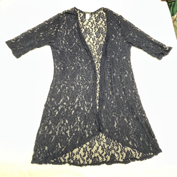 Women’s Navy Double Take Duster Lace Open Front Cardigan - Picture 1 of 10